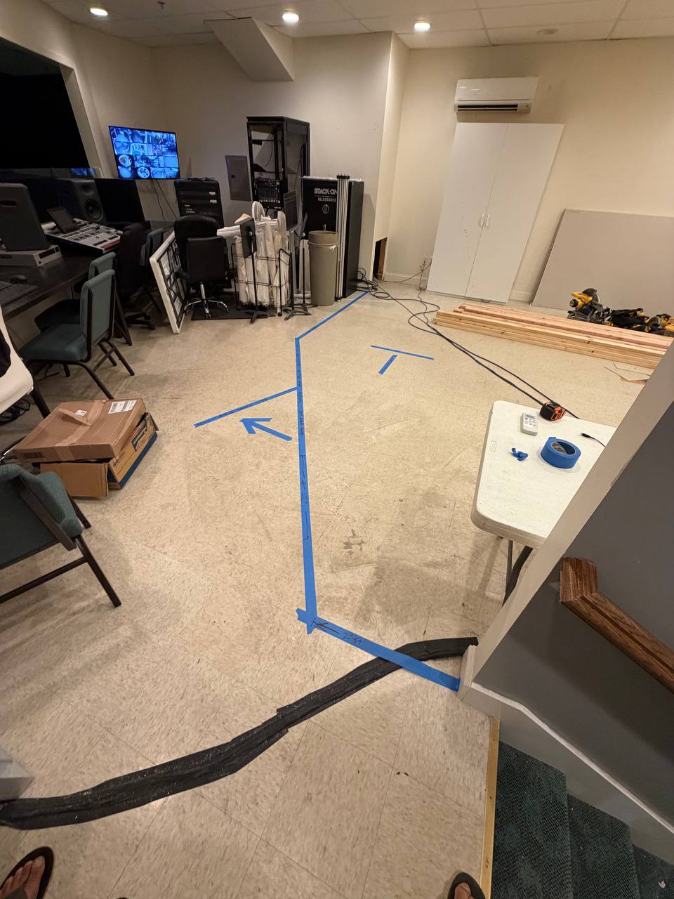 New wall layout taped out on the floor