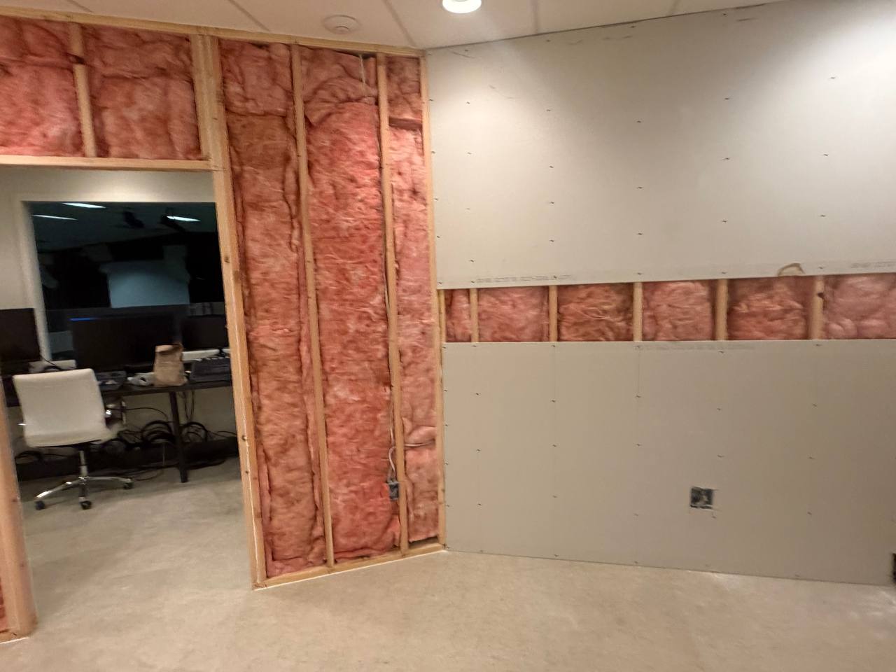 Drywall going up over the insulation
