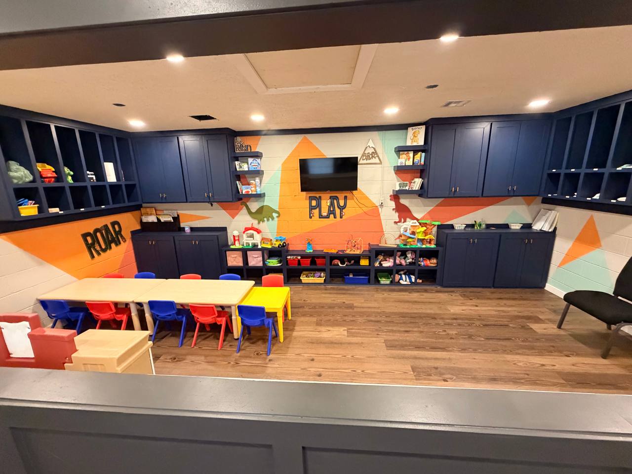 Toddler room — finished view from the check-in counter